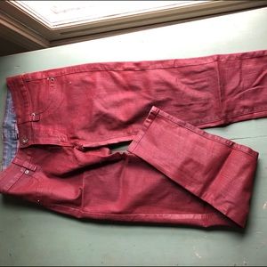 High waisted red wax skinny jeans